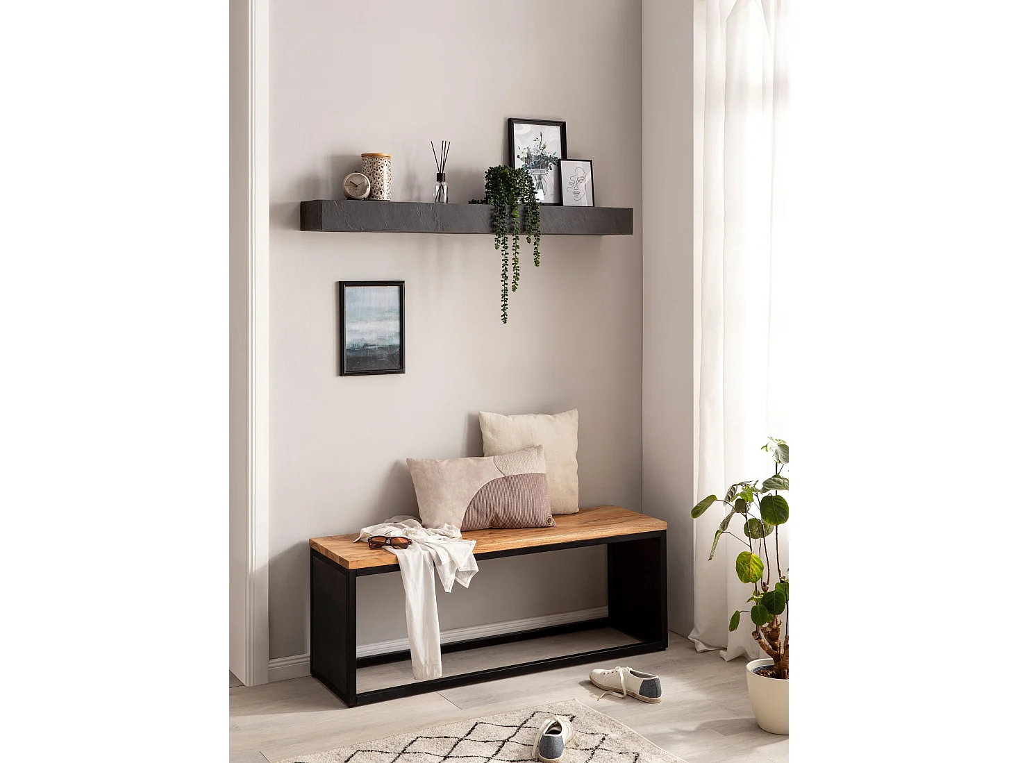 Étagère Murale 120 cm Bois Massif Aspect Pierre Étagère Suspendue Flottante