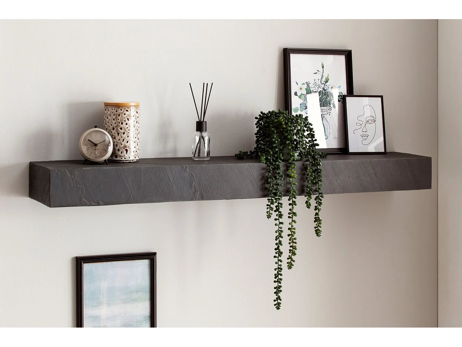 Étagère Murale 120 cm Bois Massif Aspect Pierre Étagère Suspendue Flottante