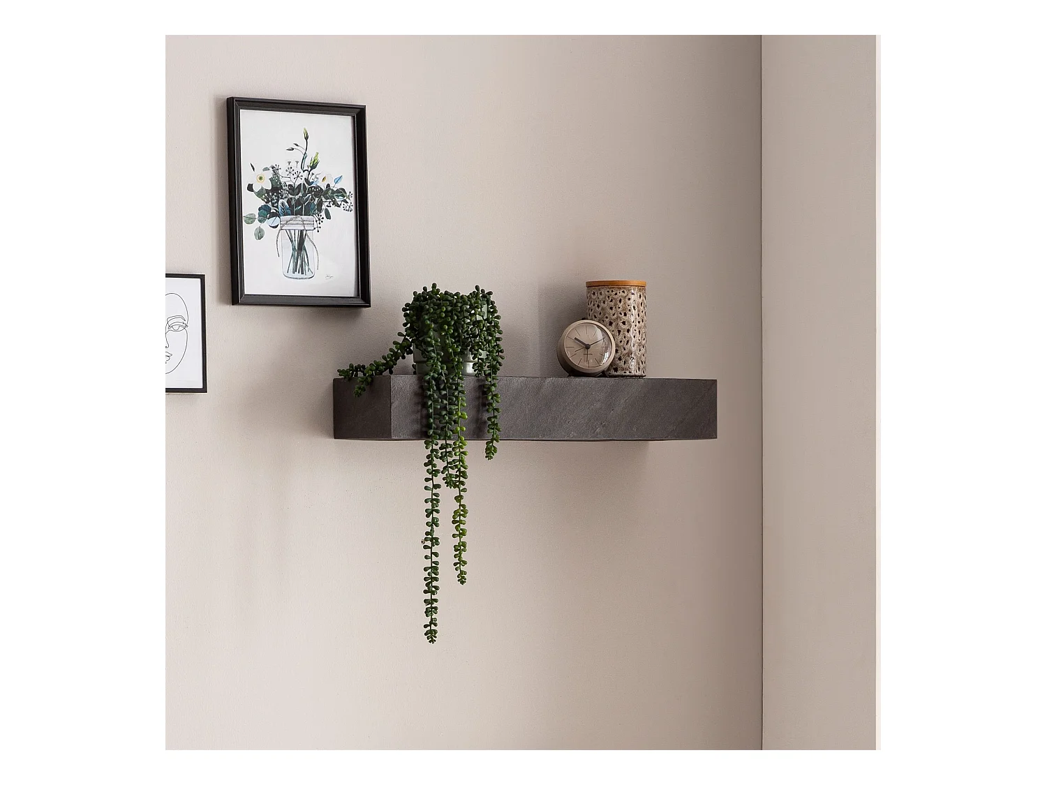 Étagère Murale 60 cm Bois Massif Aspect Pierre Étagère Suspendue Flottante