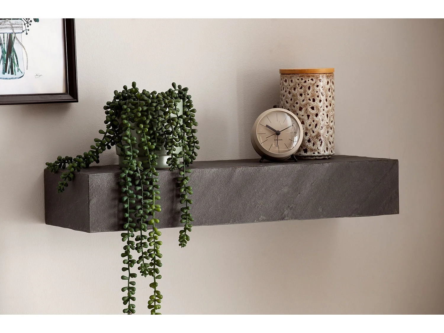 Étagère Murale 60 cm Bois Massif Aspect Pierre Étagère Suspendue Flottante