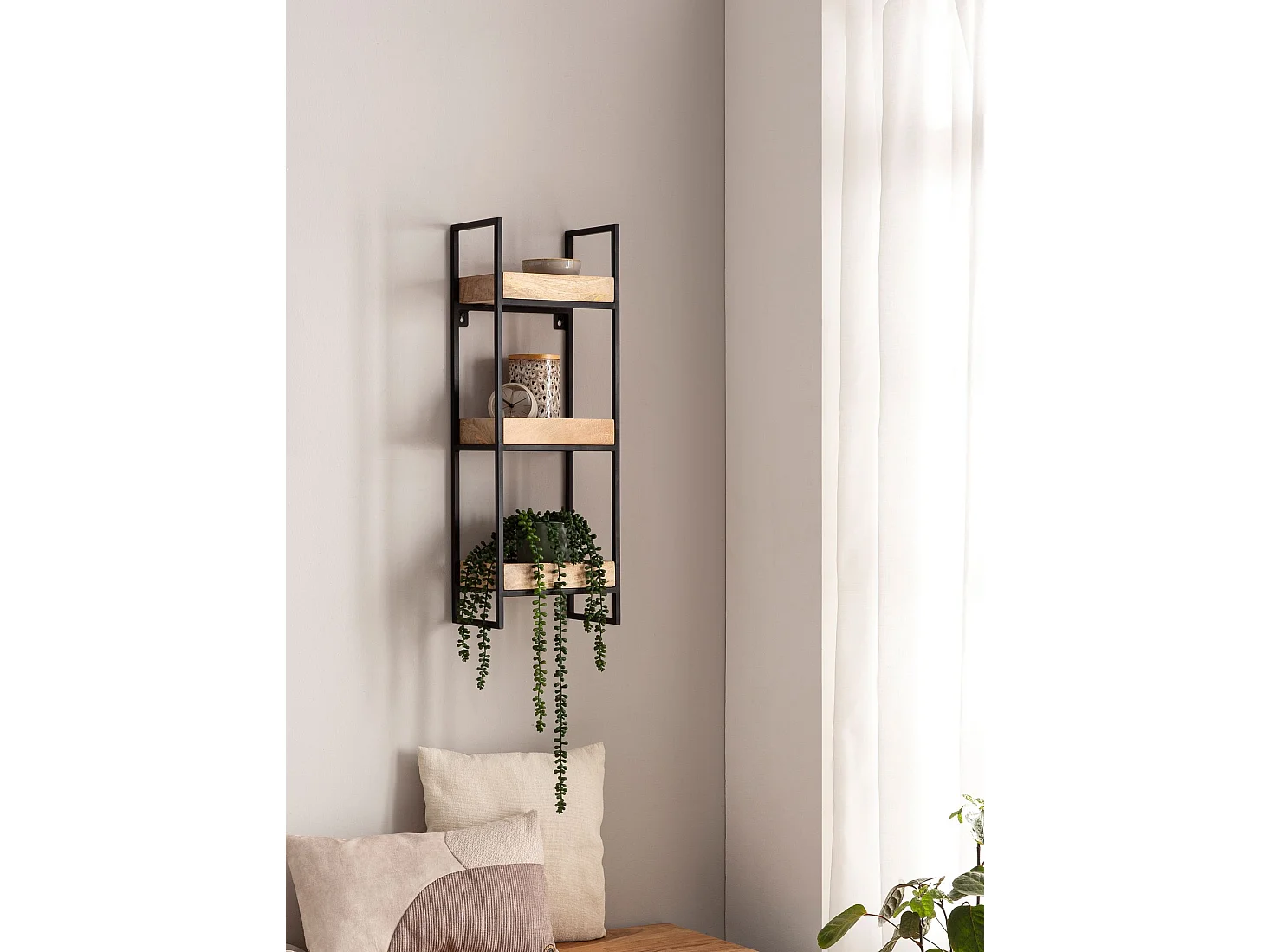 Étagère Murale Bois Massif Métal 27x77x18 cm Étagère Suspendue Flottante