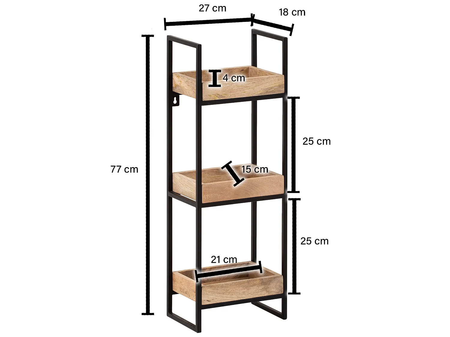 Étagère Murale Bois Massif Métal 27x77x18 cm Étagère Suspendue Flottante