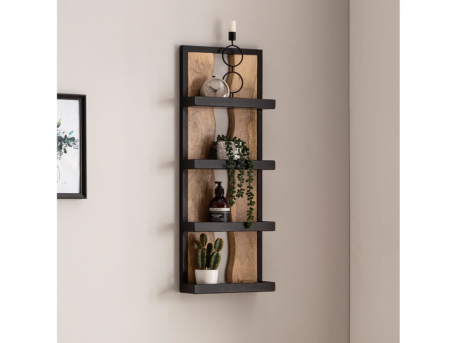 Étagère Murale Bois Massif Métal 30x80x10 cm Étagère Suspendue Flottante