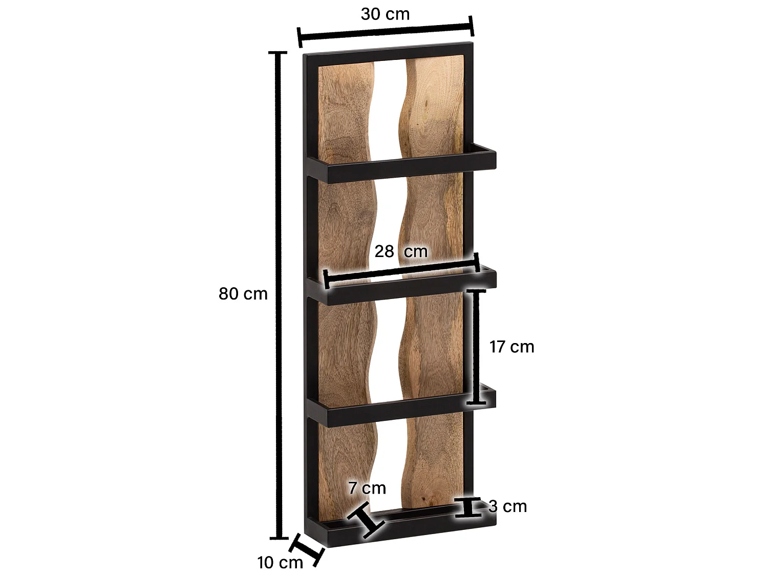 Étagère Murale Bois Massif Métal 30x80x10 cm Étagère Suspendue Flottante