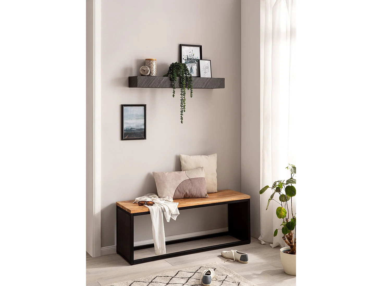 Étagère Murale 90 cm Bois Massif Aspect Pierre Étagère Suspendue Flottante