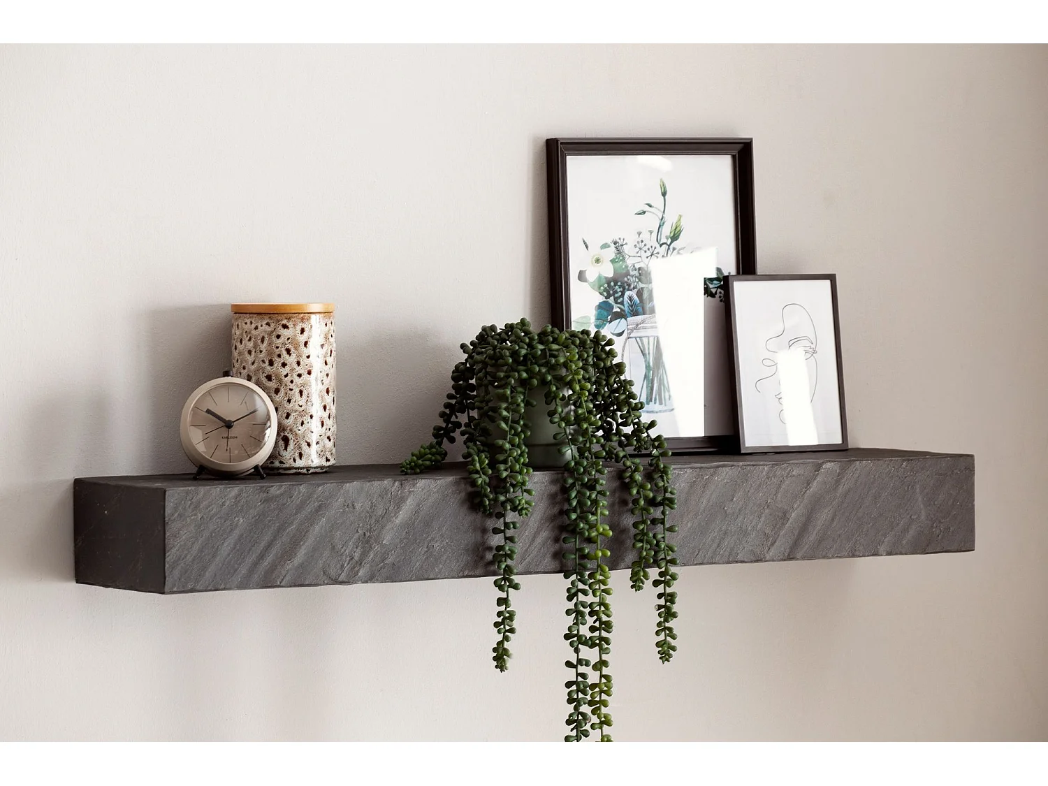 Étagère Murale 90 cm Bois Massif Aspect Pierre Étagère Suspendue Flottante