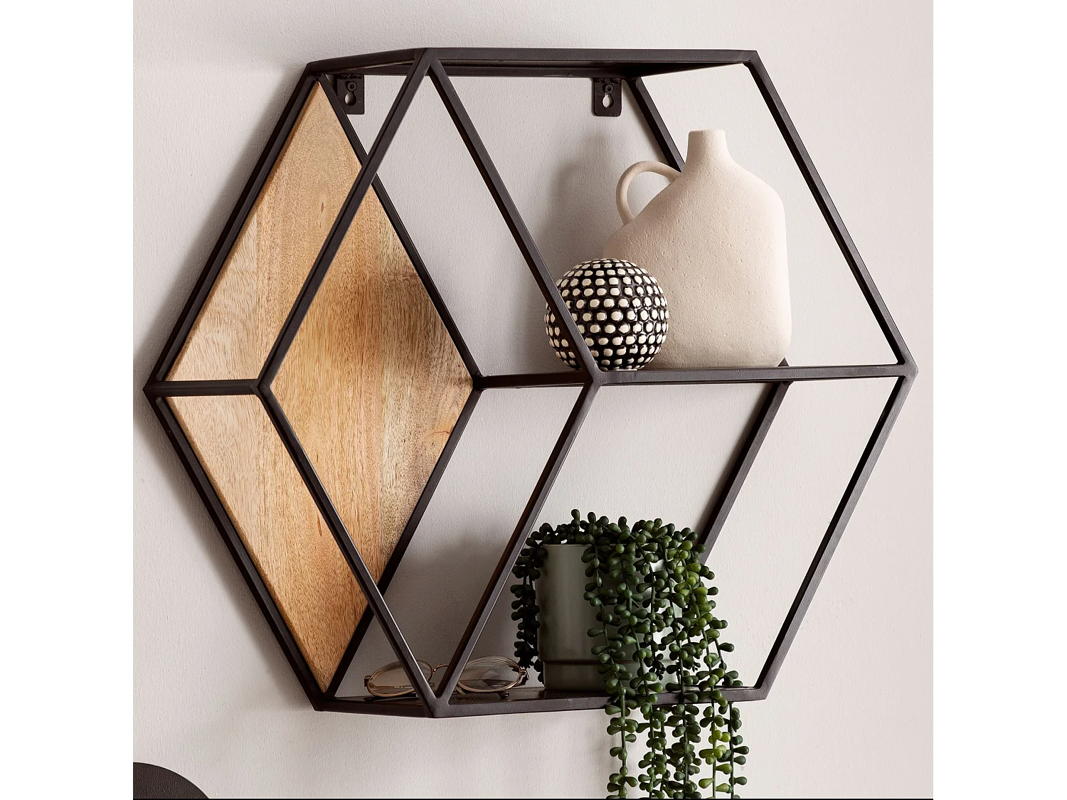 Étagère Murale Bois Massif Métal 60x52x20 cm Étagère Suspendue Flottante