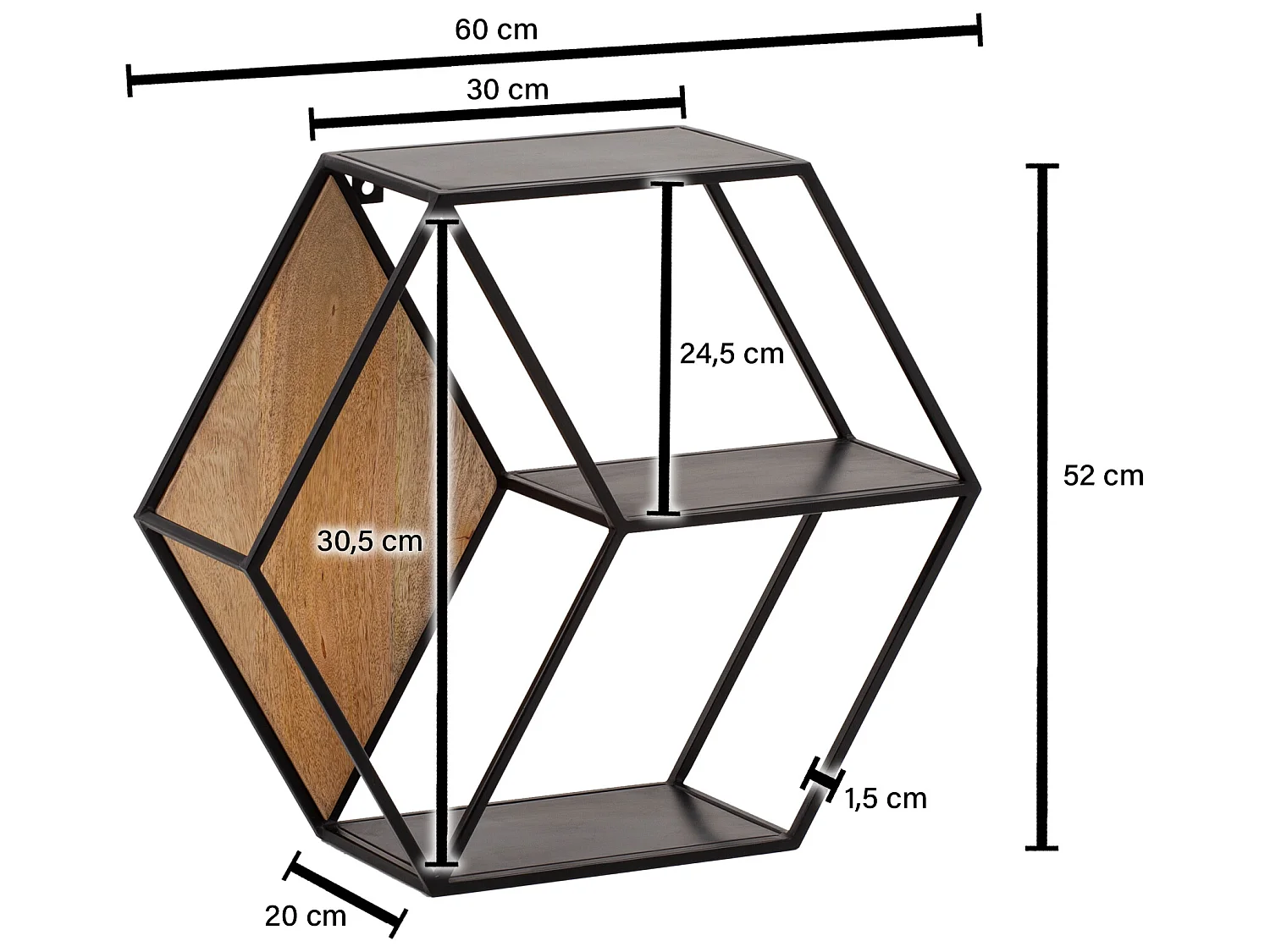 Étagère Murale Bois Massif Métal 60x52x20 cm Étagère Suspendue Flottante