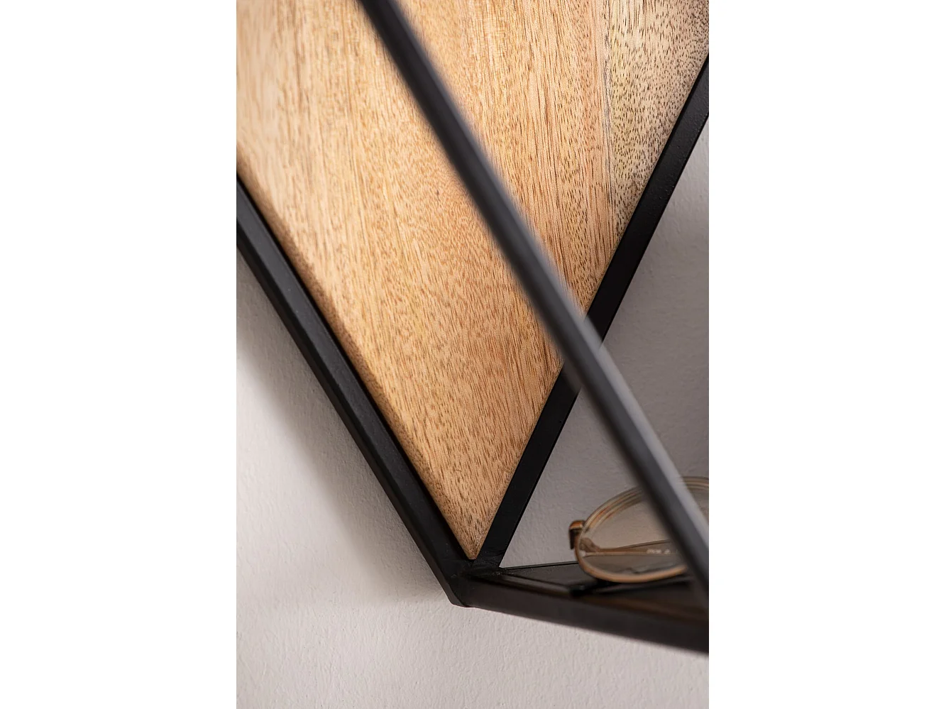 Étagère Murale Bois Massif Métal 60x52x20 cm Étagère Suspendue Flottante