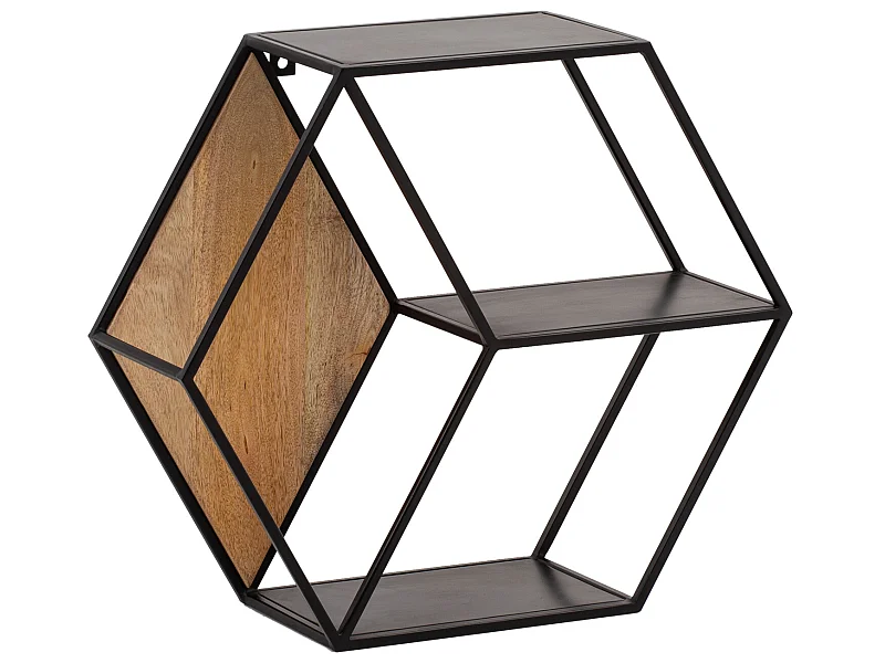 Étagère Murale Bois Massif Métal 60x52x20 cm Étagère Suspendue Flottante
