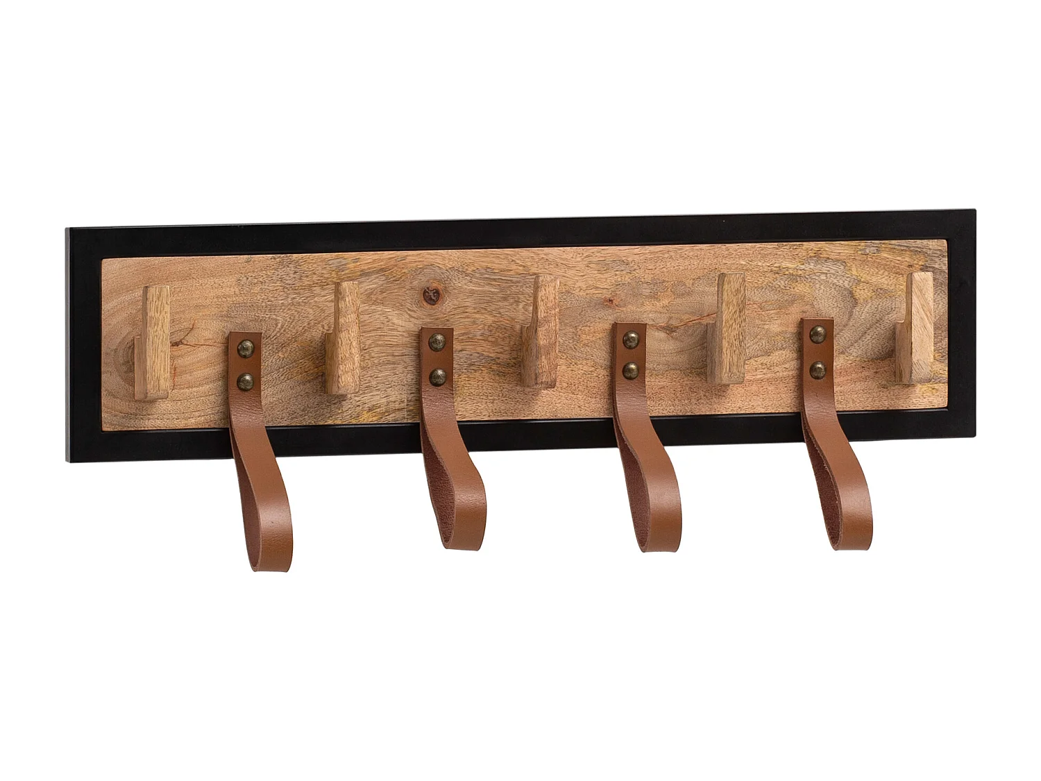 Porte Manteau Mural 5 Crochets Bois Massif Cuir 60 cm Murale Couloir