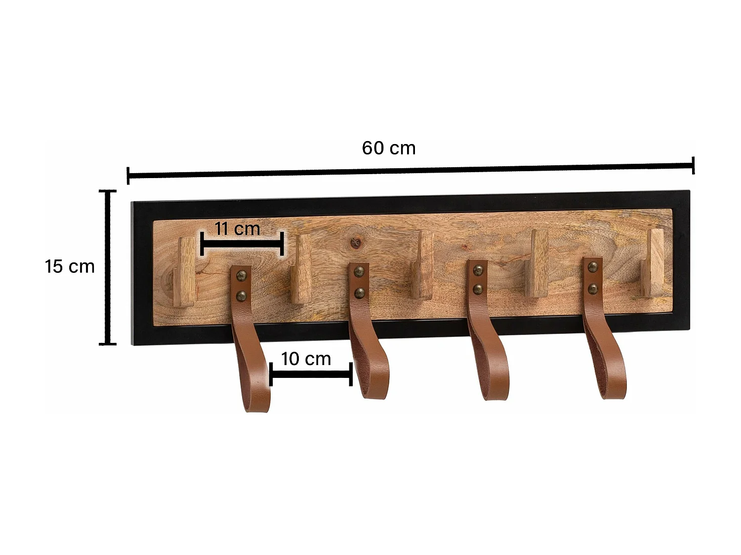 Porte Manteau Mural 5 Crochets Bois Massif Cuir 60 cm Murale Couloir