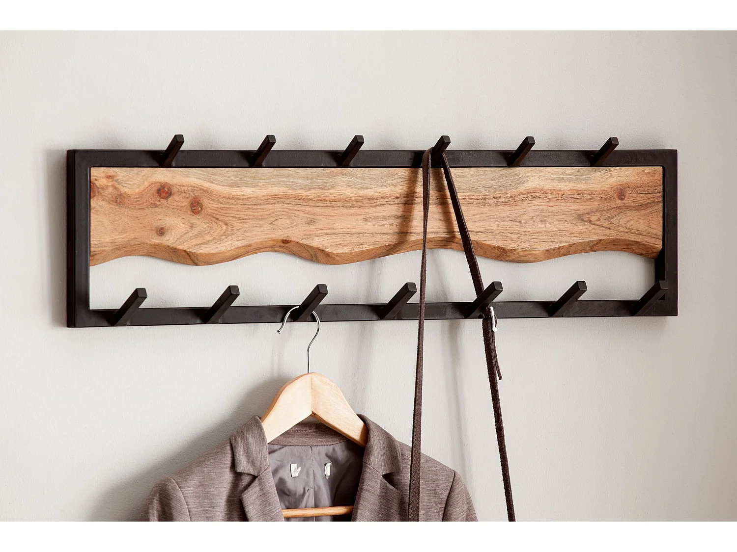 Porte Manteau Mural 13 Crochets Bois Massif Metal 80 cm Murale Couloir
