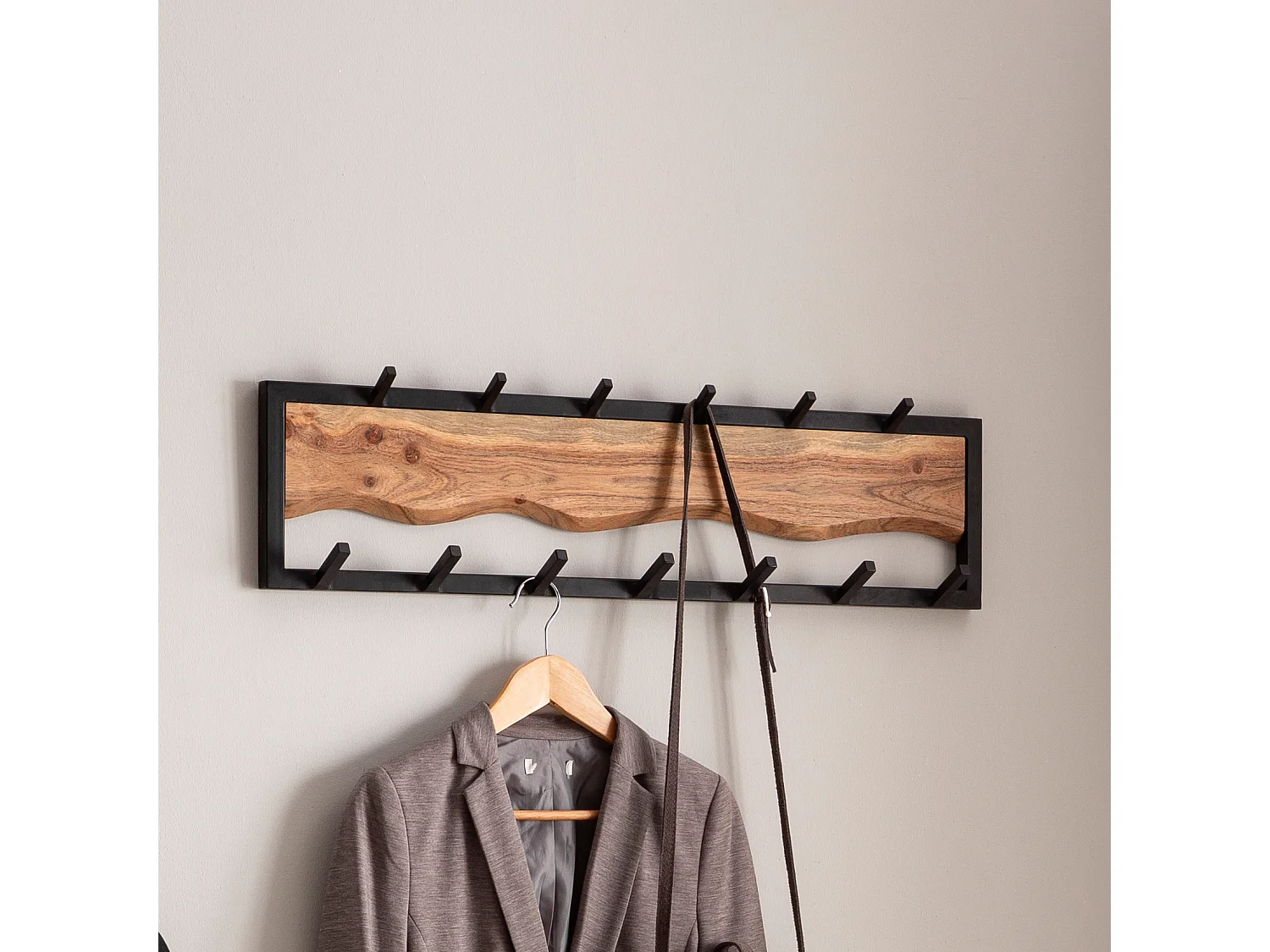 Porte Manteau Mural 13 Crochets Bois Massif Metal 80 cm Murale Couloir