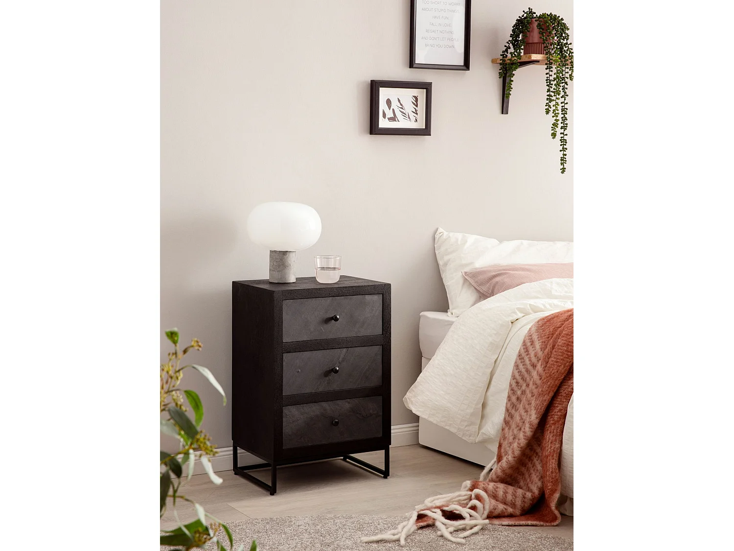 Table de Chevet Noir Bois Massif 40x60x30 cm Table de Nuit d'appoint Haute