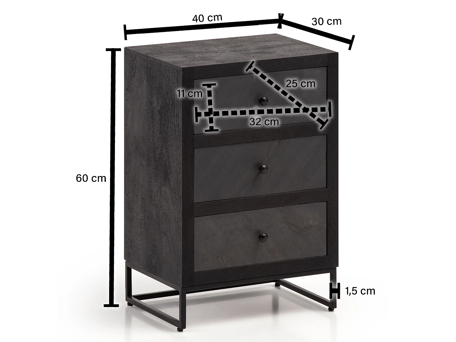 Table de Chevet Noir Bois Massif 40x60x30 cm Table de Nuit d'appoint Haute