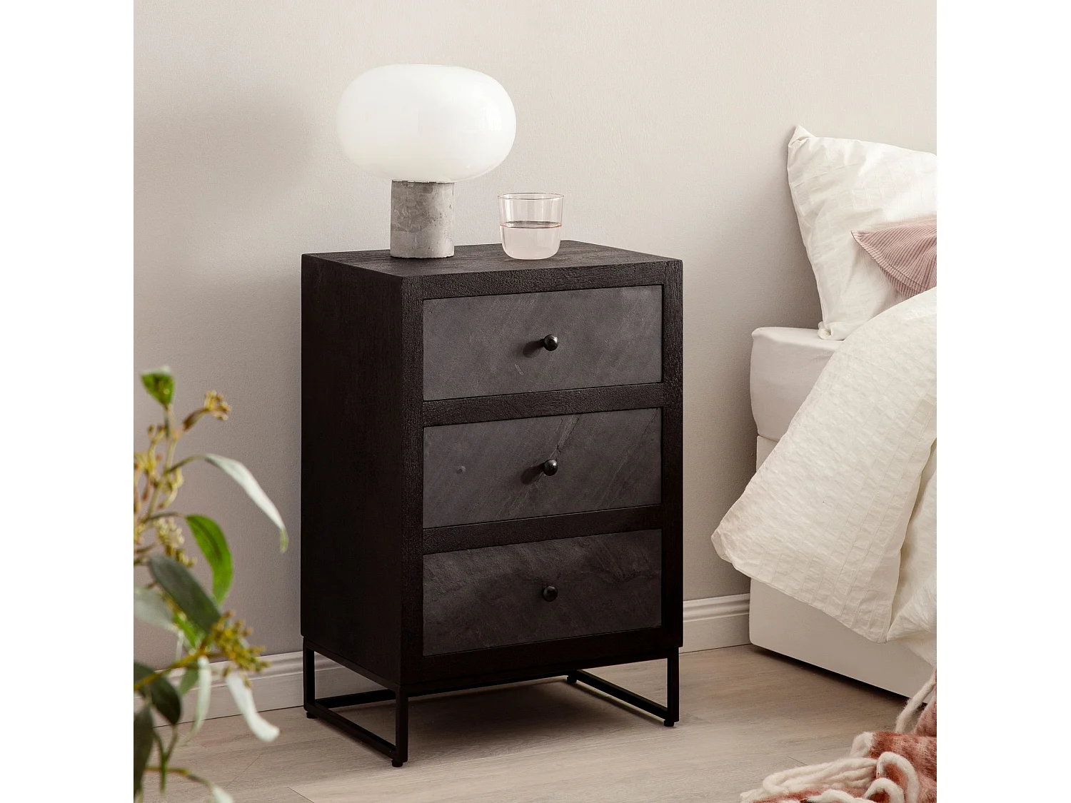 Table de Chevet Noir Bois Massif 40x60x30 cm Table de Nuit d'appoint Haute