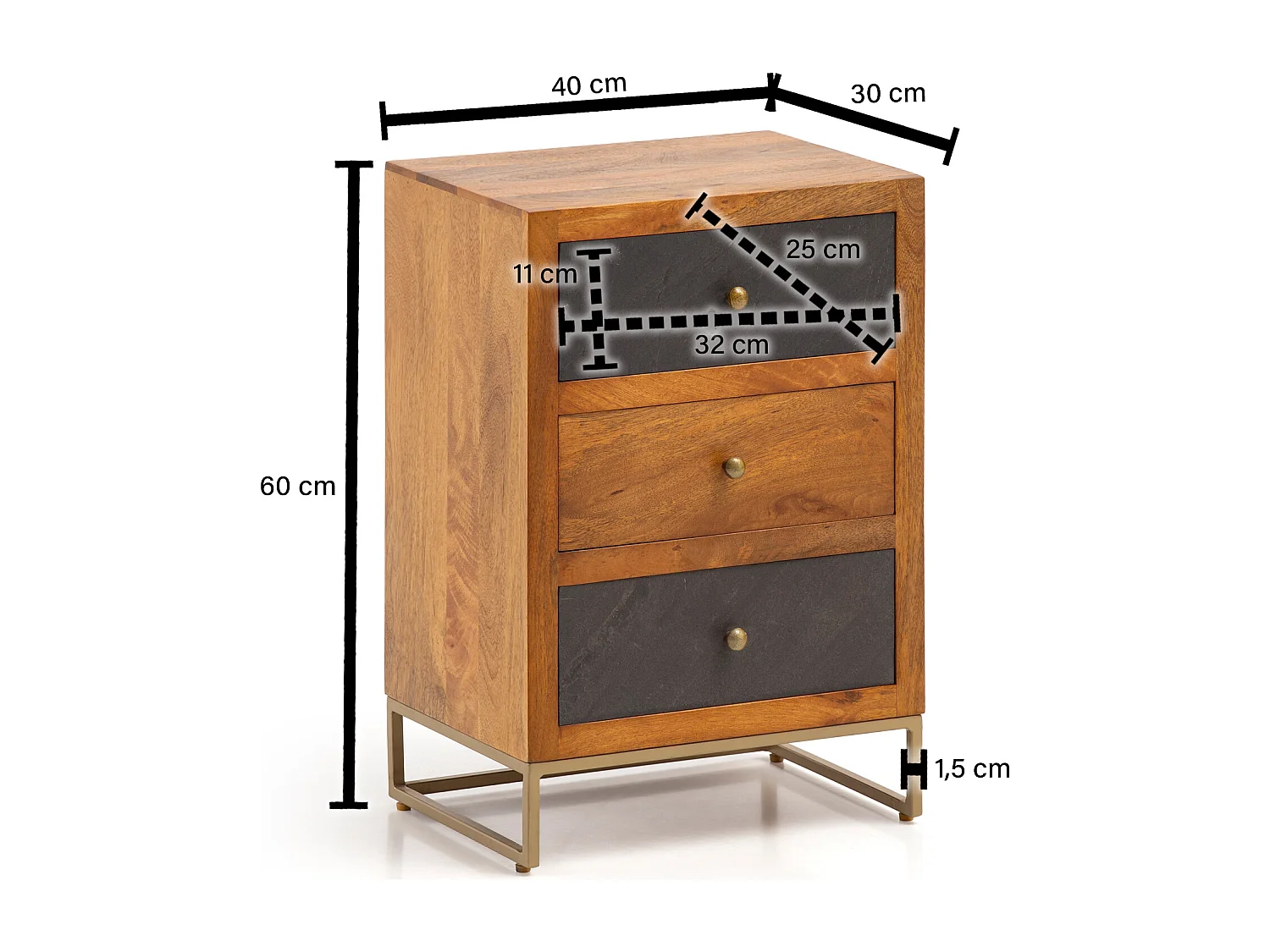 Table de Chevet Marron Bois Massif 40x60x30 cm Table de Nuit d'appoint Haute