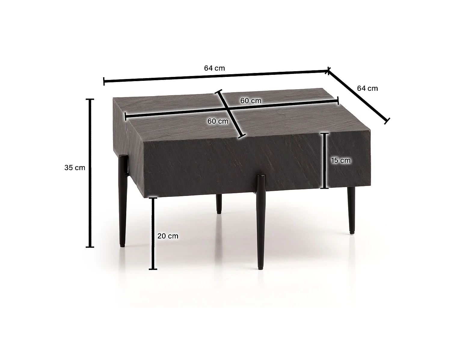 Table Basse Carré Aspect Pierre 64x64x35 cm Table de Salon Moderne