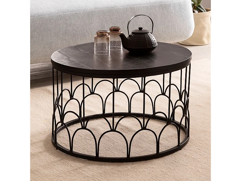 Table Basse Ronde Bois Massif 60x60x36 cm Petite Table de Salon Moderne