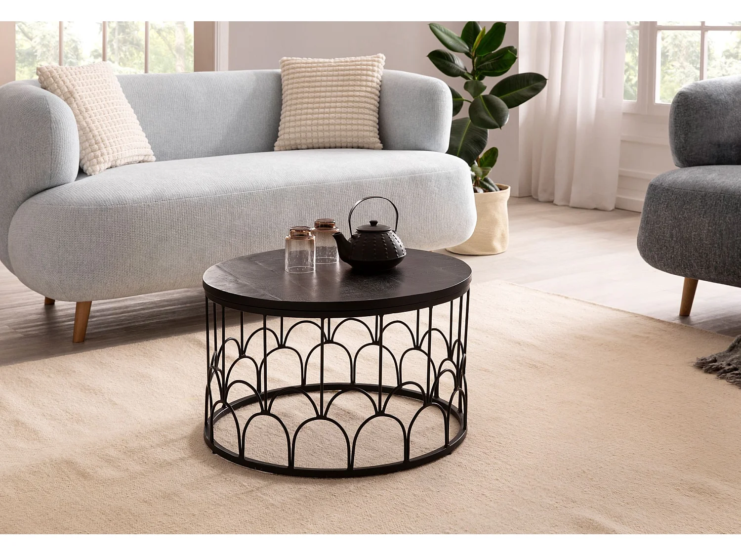 Table Basse Ronde Bois Massif 60x60x36 cm Petite Table de Salon Moderne