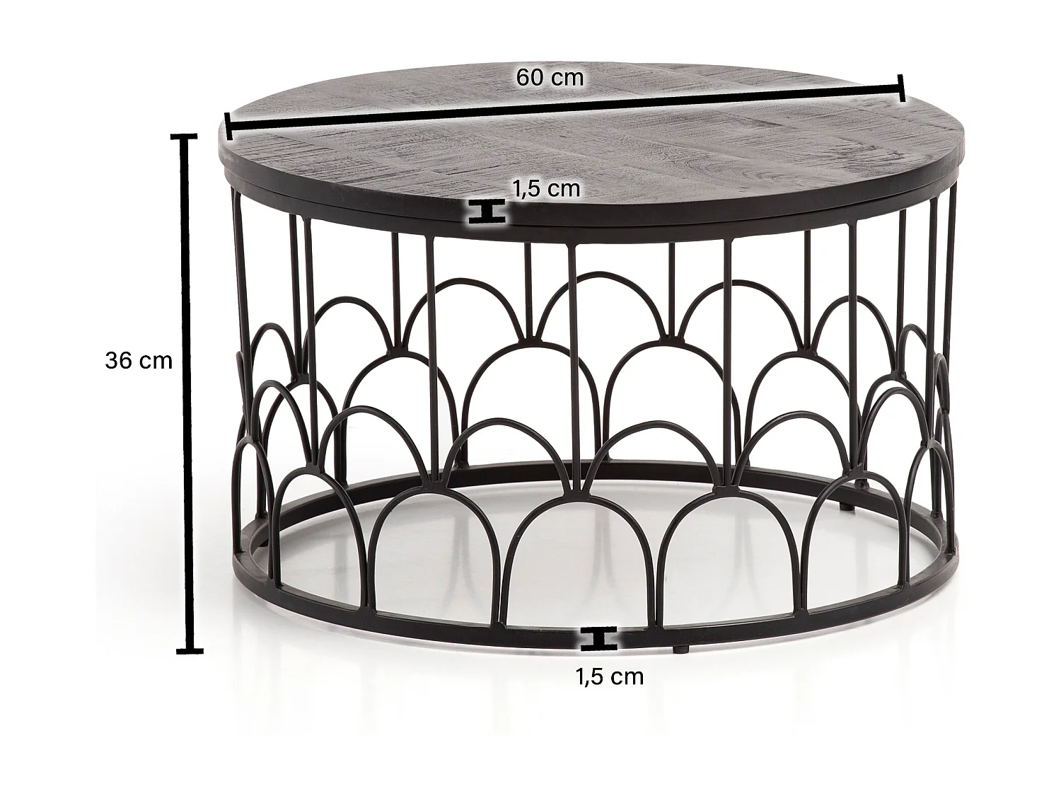 Table Basse Ronde Bois Massif 60x60x36 cm Petite Table de Salon Moderne