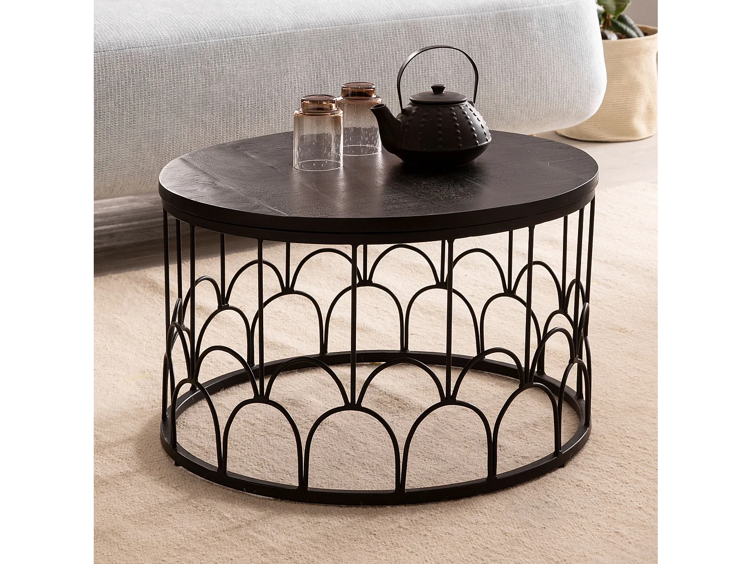 Table Basse Ronde Bois Massif 60x60x36 cm Petite Table de Salon Moderne