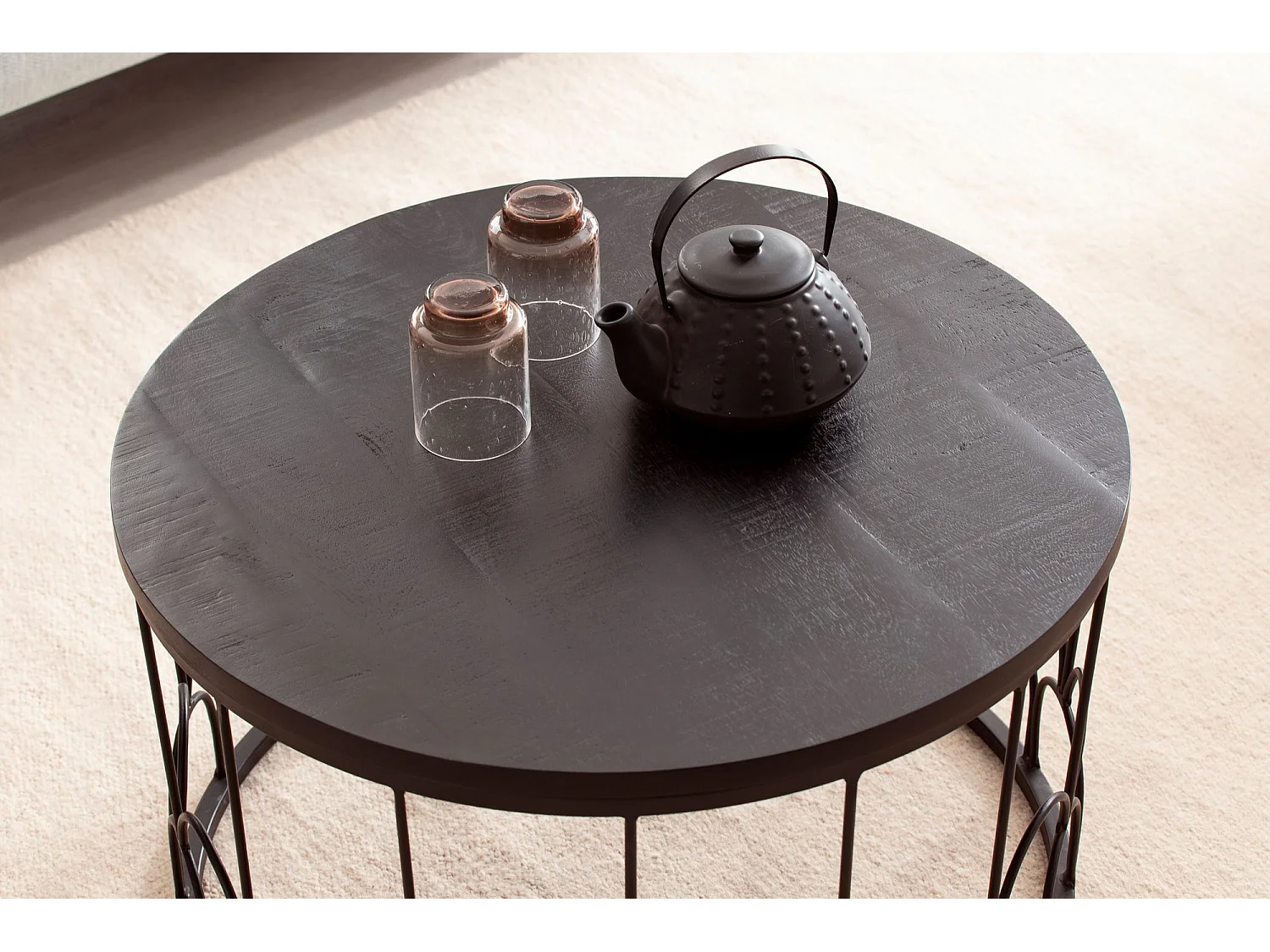 Table Basse Ronde Bois Massif 60x60x36 cm Petite Table de Salon Moderne