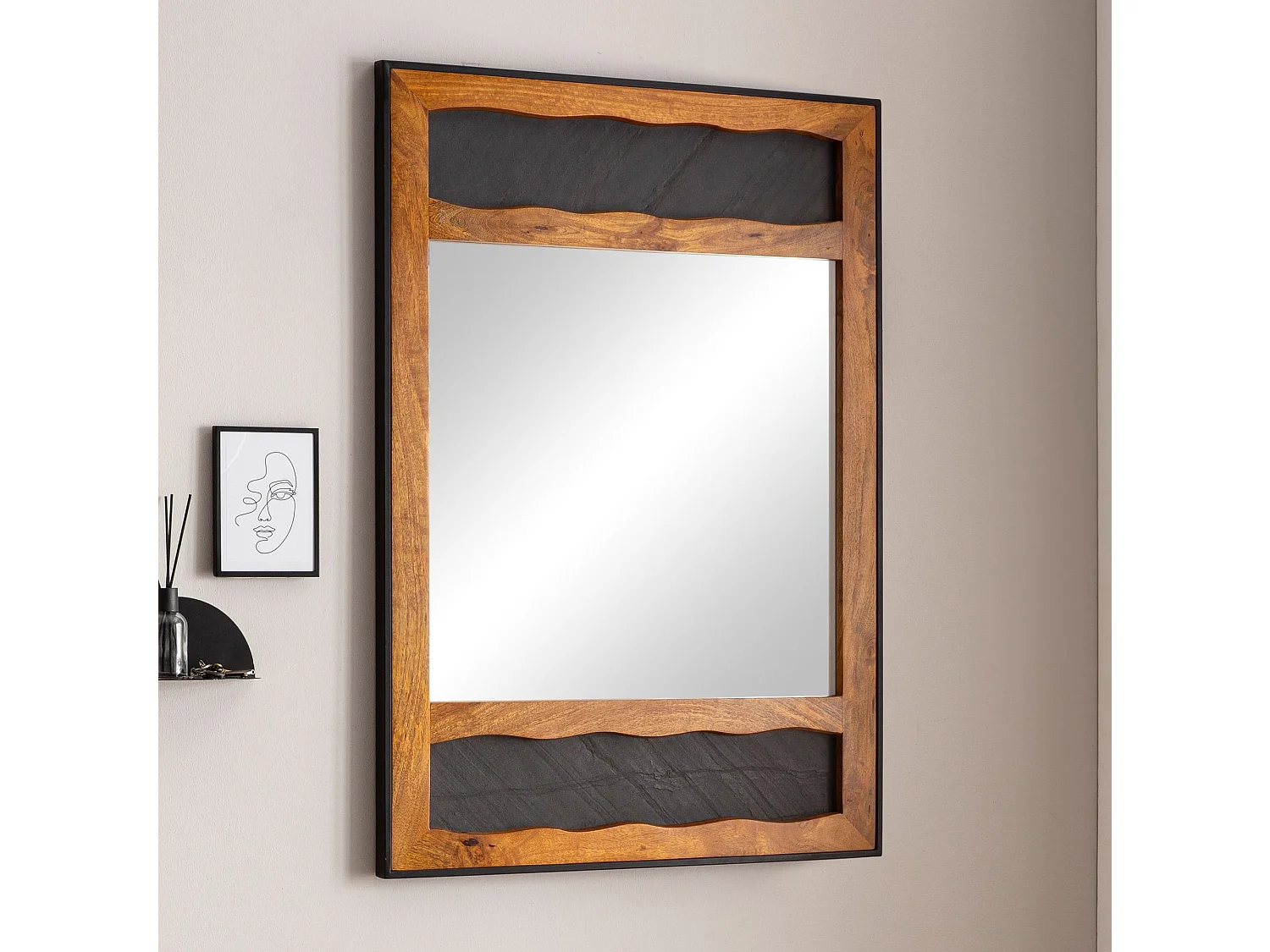 Miroir Mural Bois Massif 72x102x3 cm Miroir de Couloir Grand Moderne