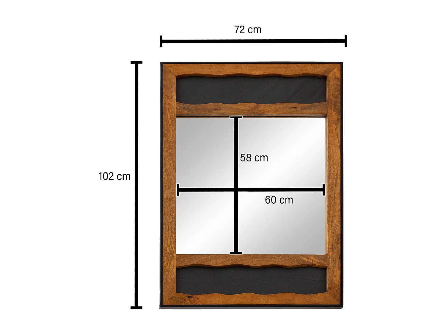 Miroir Mural Bois Massif 72x102x3 cm Miroir de Couloir Grand Moderne