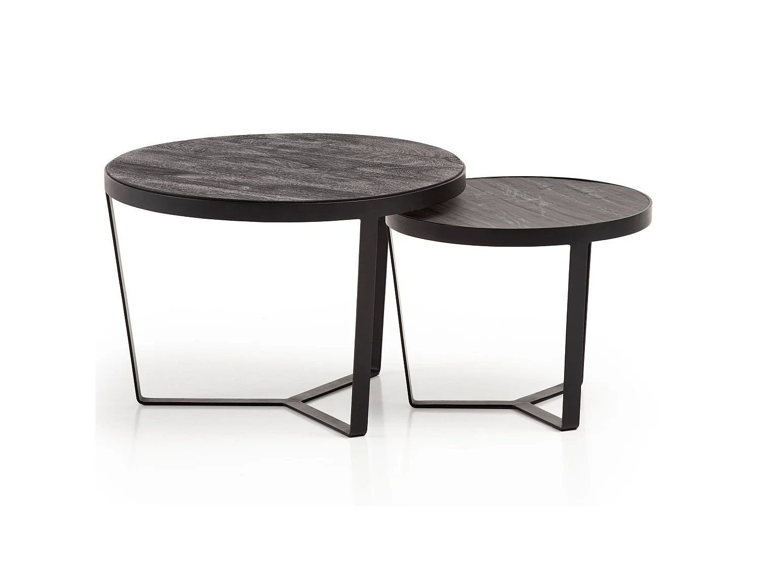 Couchtisch Schwarz Wohnzimmertisch 2er Set Rund Holz / Steinoptik Satztisch