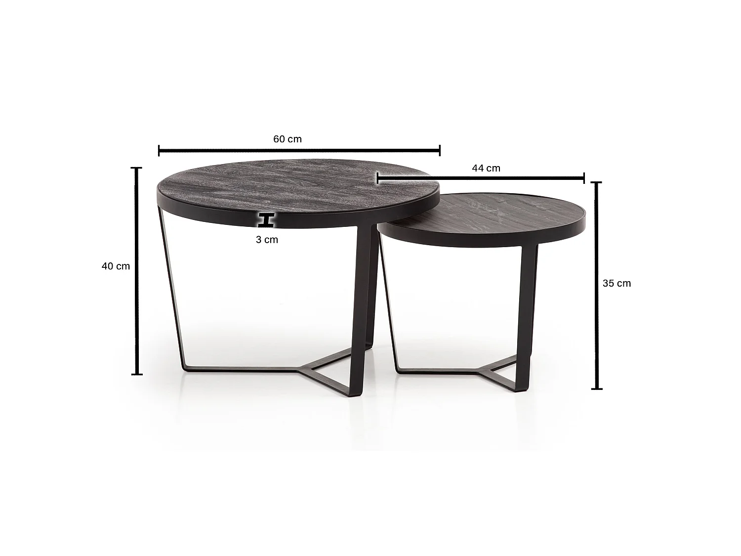 Couchtisch Schwarz Wohnzimmertisch 2er Set Rund Holz / Steinoptik Satztisch