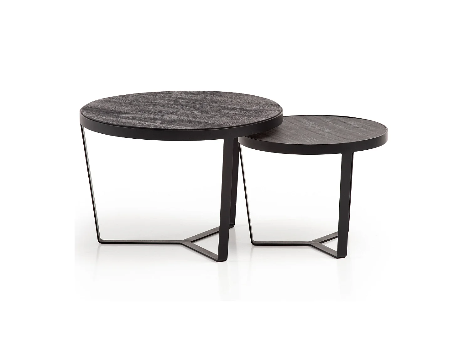 Tables Gigognes Noir Bois Massif Table d'appoint Basse Moderne Lot de 2 Ronde