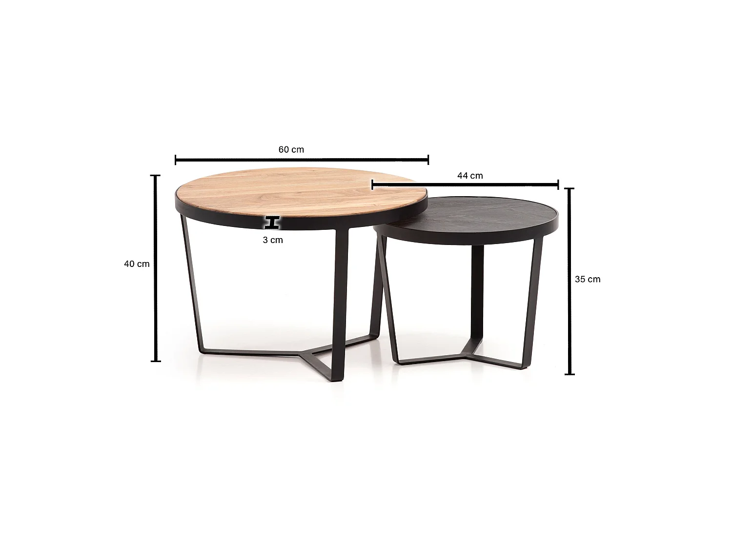 Tables Gigognes Marron Bois Massif Table d'appoint Basse Moderne Lot de 2 Ronde