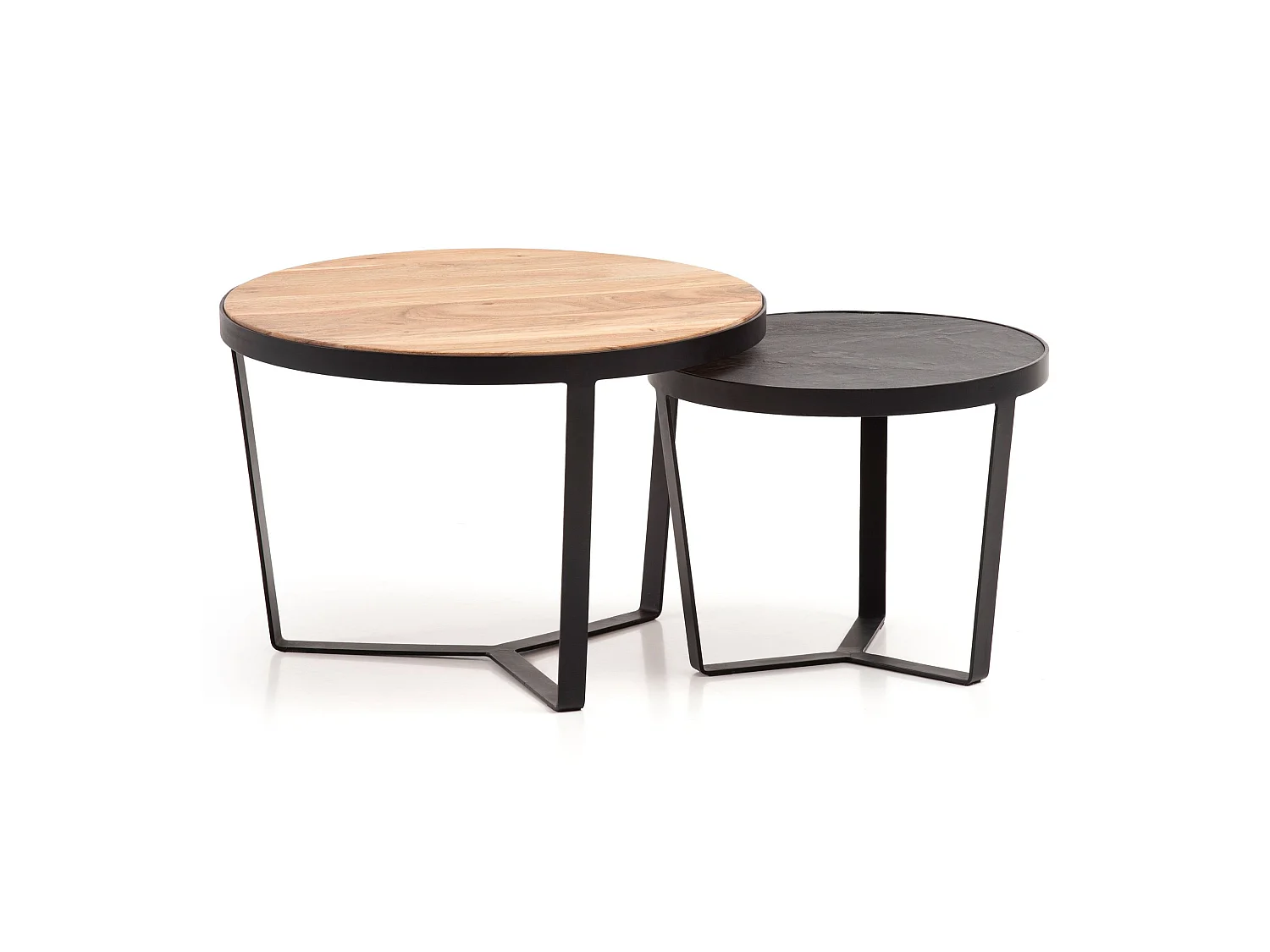 Couchtisch Braun Wohnzimmertisch 2er Set Rund Holz / Steinoptik Satztisch