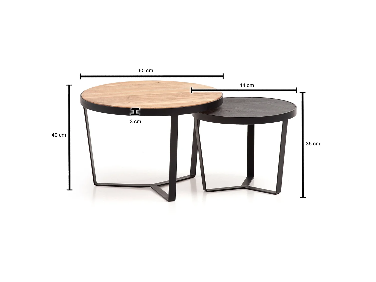 Tables Gigognes Marron Bois Massif Table d'appoint Basse Moderne Lot de 2 Ronde