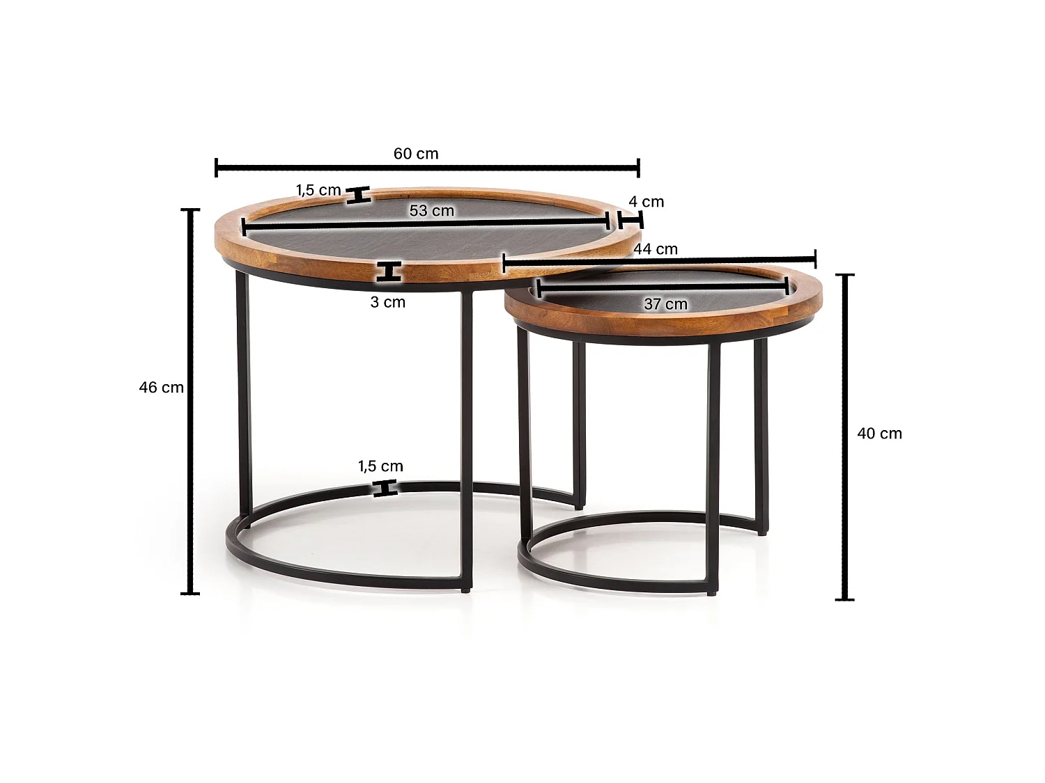 Couchtisch Wohnzimmertisch 2er Set Rund Holz / Steinoptik Satztisch