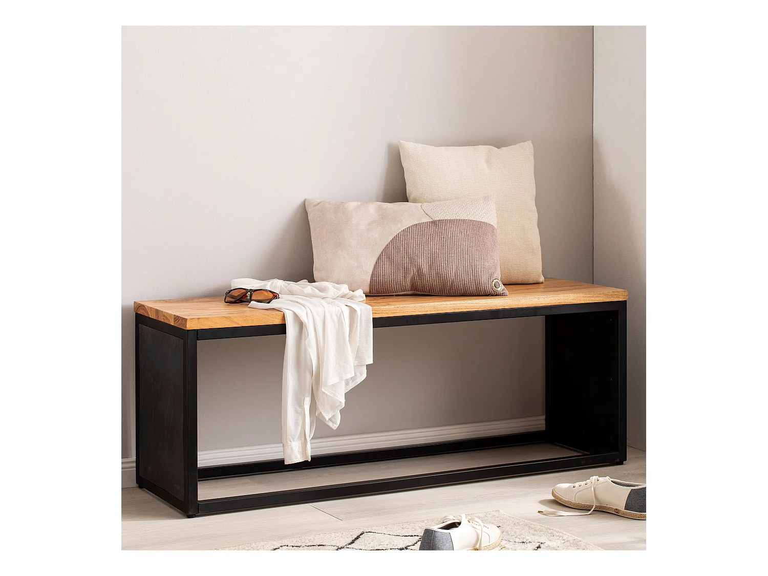 Banc en Aspect Pierre 120 cm Bois Massif Banc Banquette Couloir Noir