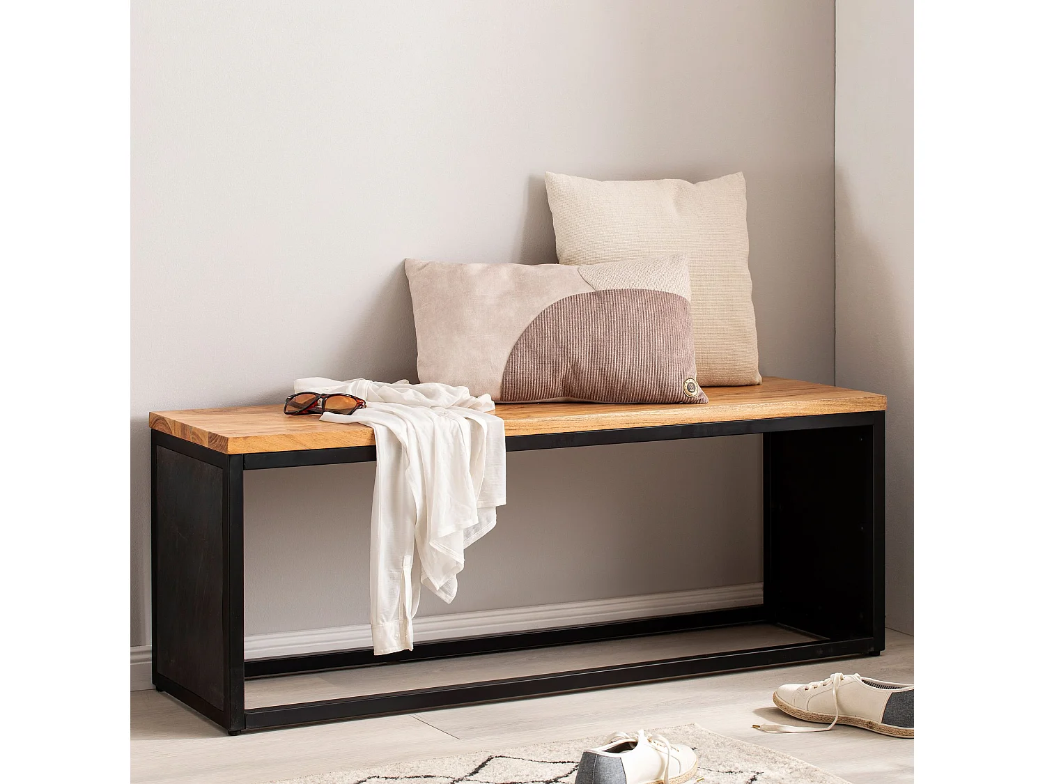 Banc en Aspect Pierre 120 cm Bois Massif Banc Banquette Couloir Noir