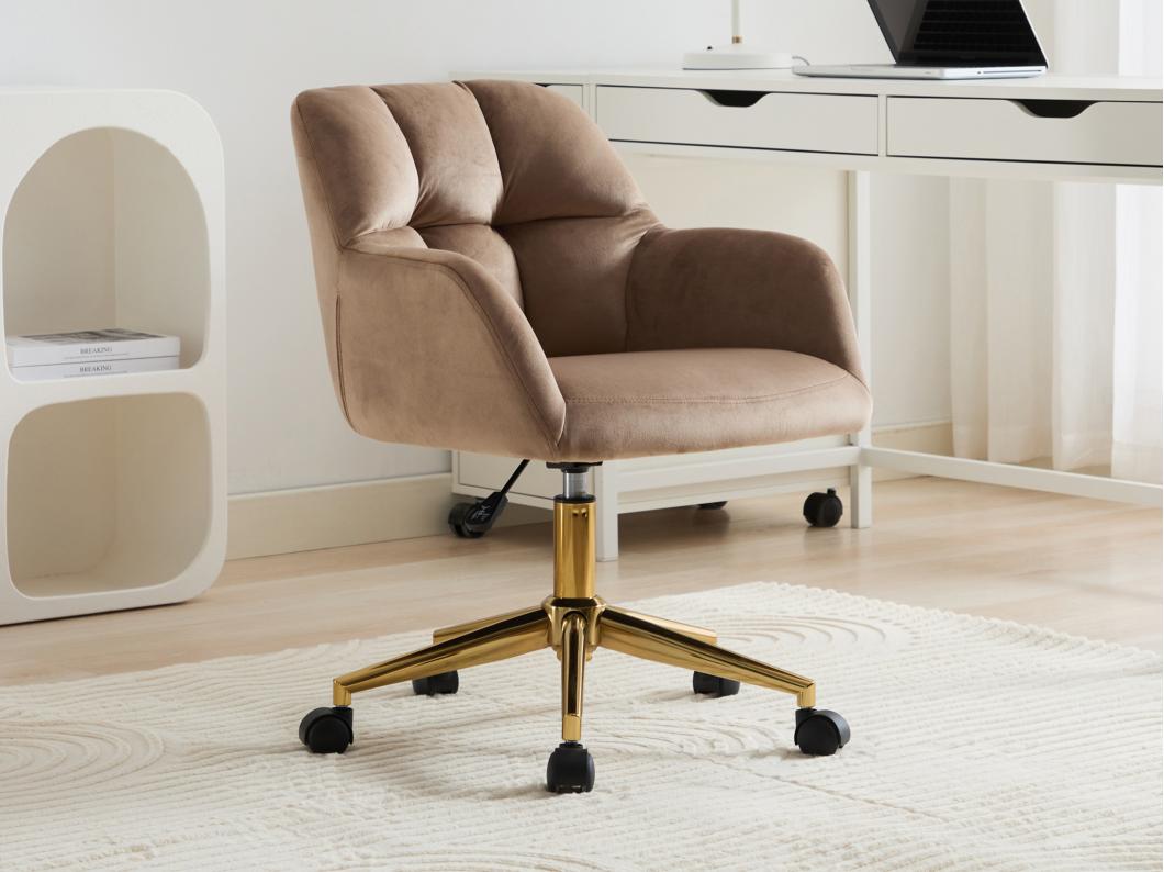 Silla de escritorio - Terciopelo - Beige y dorado - Altura ajustable - PEGA de Pascal Morabito