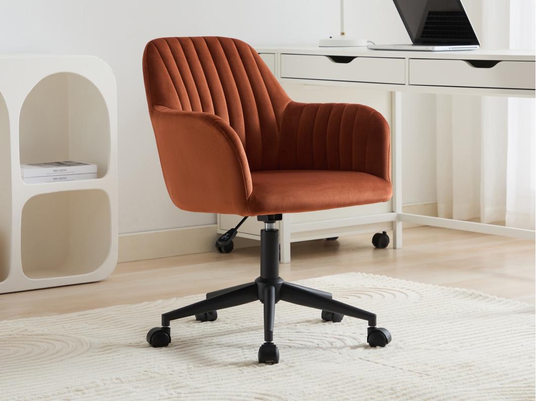 Chaise de bureau - Velours - Terracotta et noir - Hauteur réglable - ELEANA