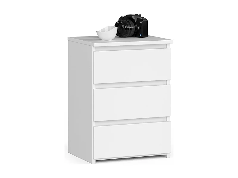 Nachttisch in minimalistischer Optik AKORD CL3 in der Farbe Weiß mit 3 Schubladen B40 x H57 x T35 cm