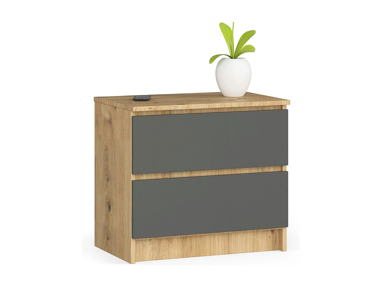 Ladekast 60cm met 2 Lades - Zelfmontage, Mat Artisan & Grijs Finish - Meubel met Ladeblokkering