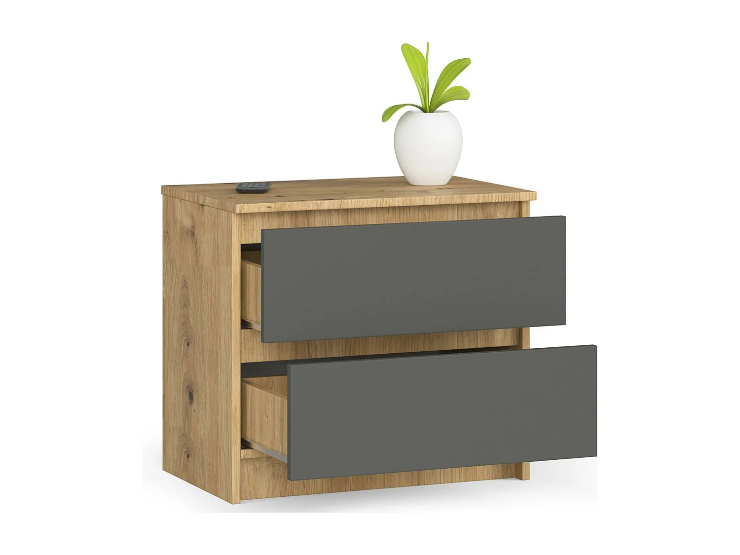 Ladekast 60cm met 2 Lades - Zelfmontage, Mat Artisan & Grijs Finish - Meubel met Ladeblokkering