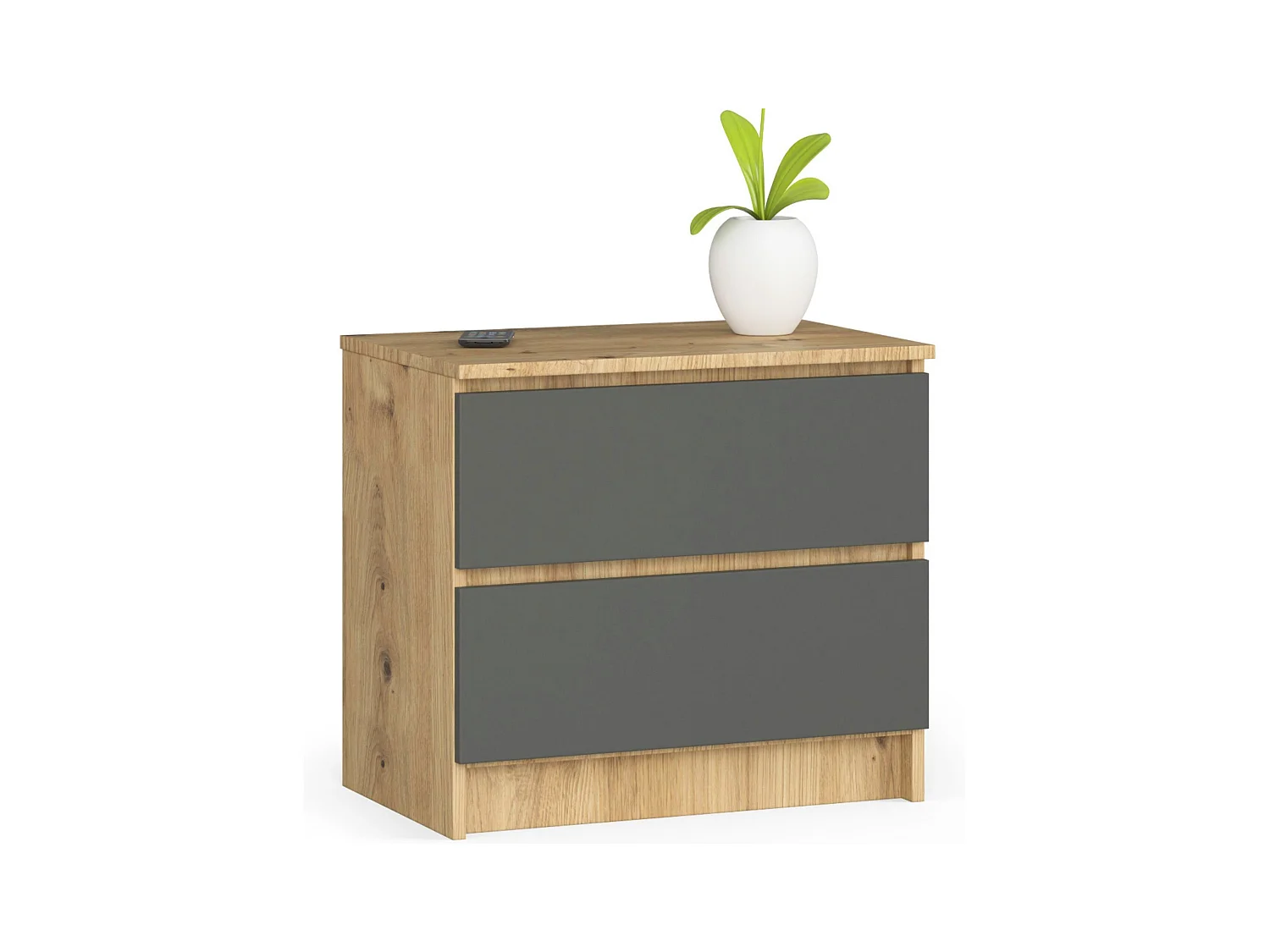 Table de chevet AKORD K60 Chêne Artisan 60 cm 2 tiroirs façade Gris Graphite 60x40x55 cm