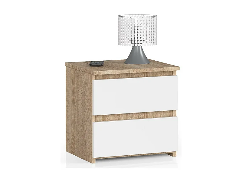 Table de chevet AKORD CL2 Chêne Sonoma 40 cm 2 tiroirs façade Blanche 40x35x40 cm