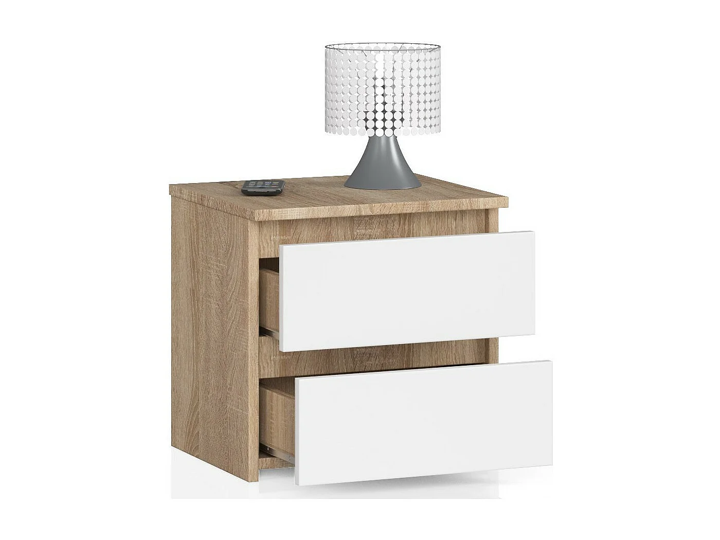 Comodino AKORD CL2 Sonoma Quercia 40 cm 2 cassetti inserto frontale Bianco 40x35x40 cm