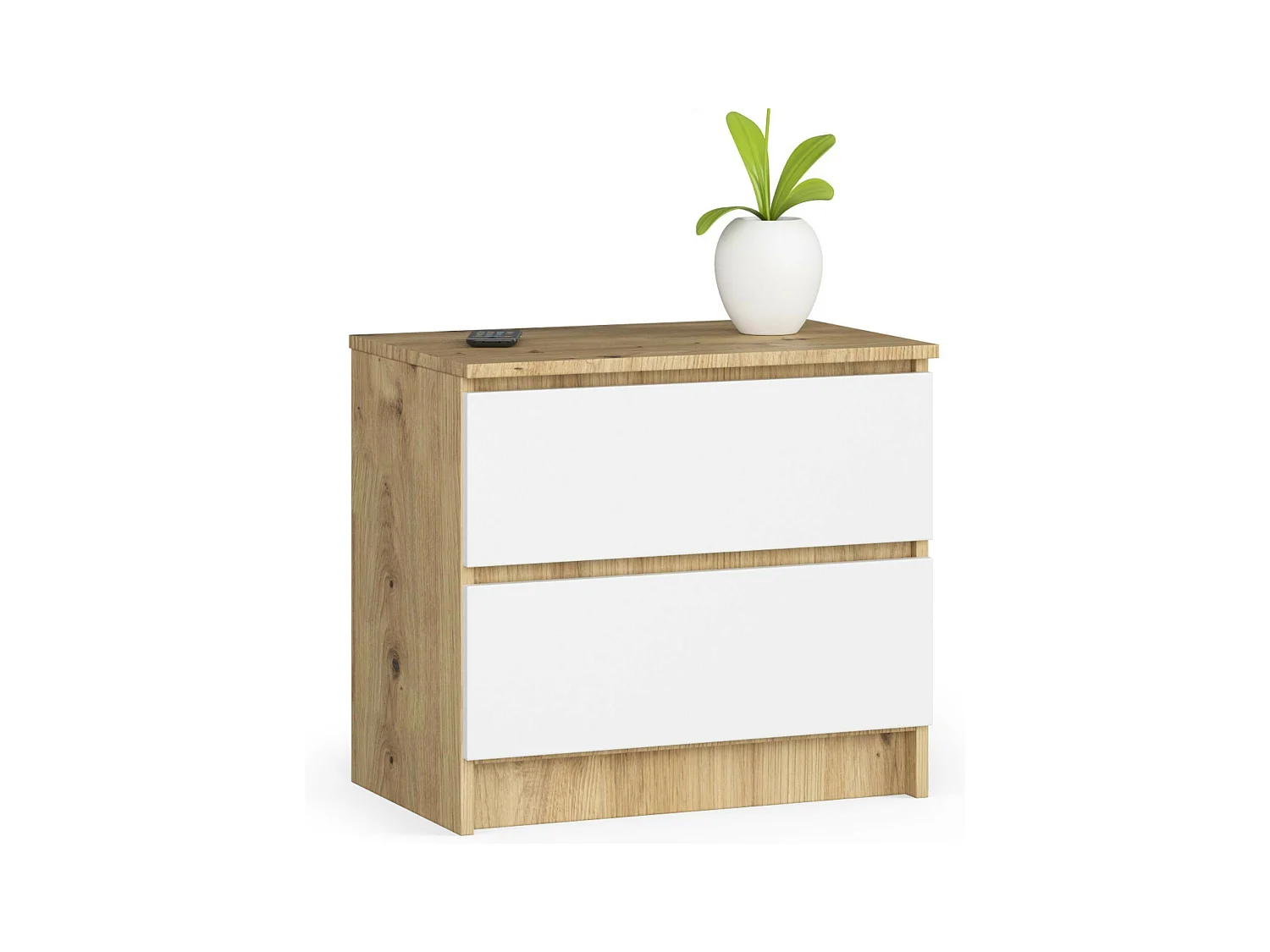 Table de chevet AKORD K60 Chêne Artisan 60 cm 2 tiroirs façade Blanche 60x40x55 cm