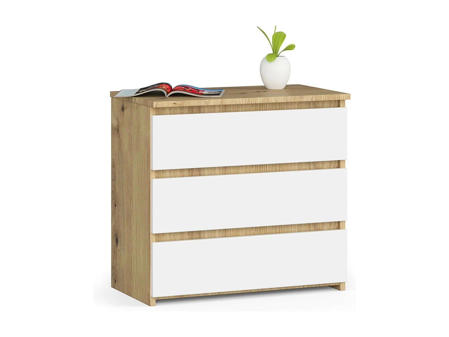 Nachtkastje CL3 met 3 Lades / AKORD Furniture Factory / Artisan Eik - Wit / 60 x 57 x 35 cm