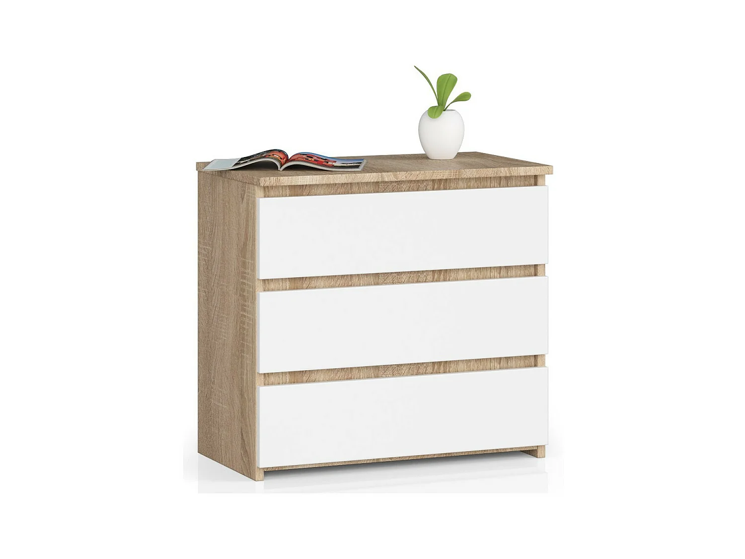 Mesita de noche AKORD CL3 Roble Sonoma 60 cm 3 cajones frente en color Blanco 60x35x57 cm